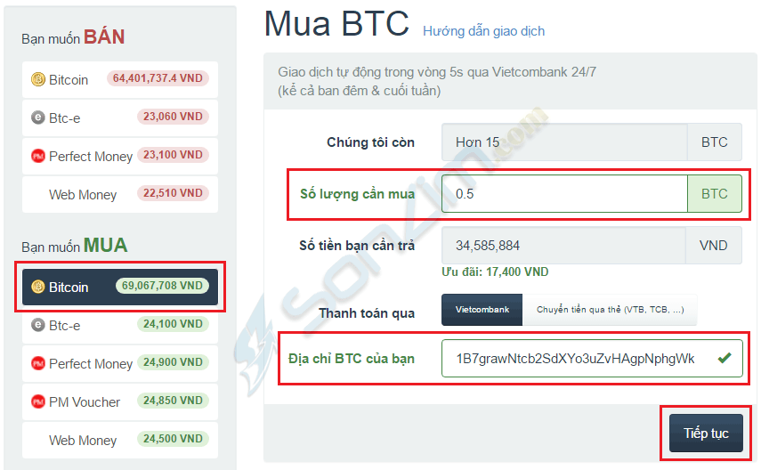 Hướng dẫn mua Bitcoin trên Santienao - 1