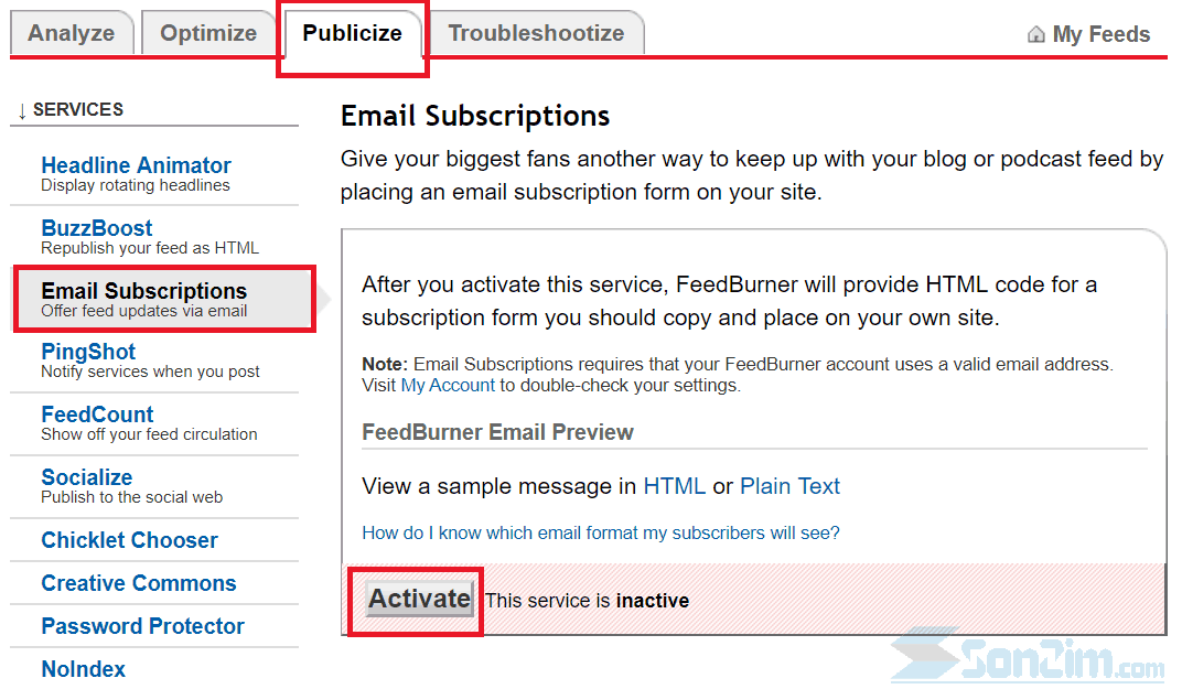 Kích hoạt FeedBurner để tự động gửi bài viết mới qua email