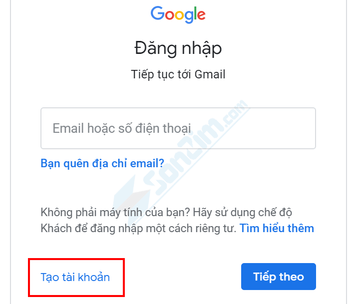 Cách tạo tài khoản Gmail - Bước 1