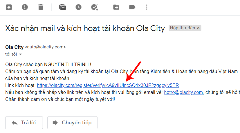 Cách xác nhận email và kích hoạt tài khoản Ola City